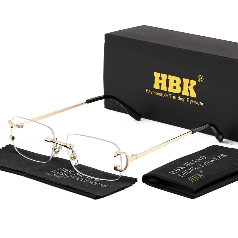 HBK gafas de sol Retro sin montura para mujeres y hombres, montura cuadrada pequeña dorada, diseño de marca, tonos de té, gafas rectangulares UV400 Zonnebril