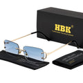 HBK gafas de sol Retro sin montura para mujeres y hombres, montura cuadrada pequeña dorada, diseño de marca, tonos de té, gafas rectangulares UV400 Zonnebril