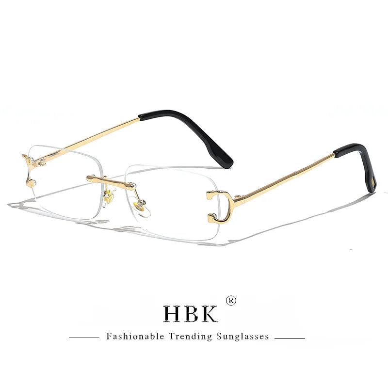 HBK gafas de sol Retro sin montura para mujeres y hombres, montura cuadrada pequeña dorada, diseño de marca, tonos de té, gafas rectangulares UV400 Zonnebril