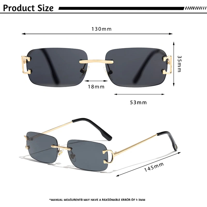HBK gafas de sol Retro sin montura para mujeres y hombres, montura cuadrada pequeña dorada, diseño de marca, tonos de té, gafas rectangulares UV400 Zonnebril
